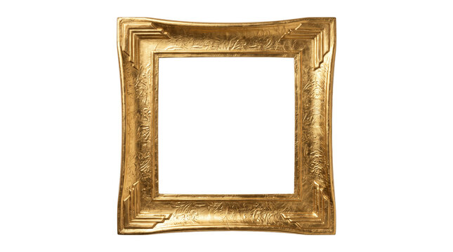 An ornate, antique gold picture frame with intricate detailing stands against a pure white background, ready to showcase a cherished memory.