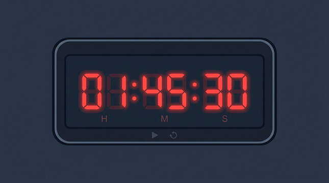 Digital timer showing one hour forty-five minutes and thirty seconds against a dark grey background