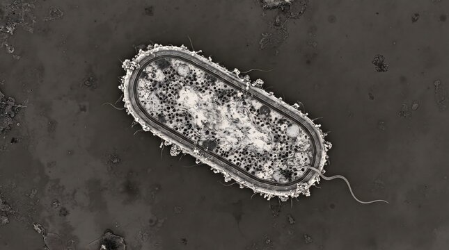 Microscopic view of a single rod shaped bacterium cell