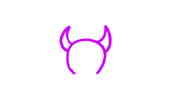 Purple devil horns headband illustration, minimalist neon violet horn accessory icon, spooky Halloween costume element for party graphics