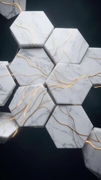Geometric white marble with glowing gold inlay