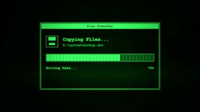 Data Transfer Progress Bar on Retro Computer Screen