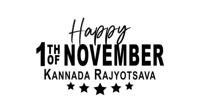 Kannada rajyotsava typography bursts into motion with bold black star silhouettes, ideal for november 1 greetings, cultural promotions and campaigns.