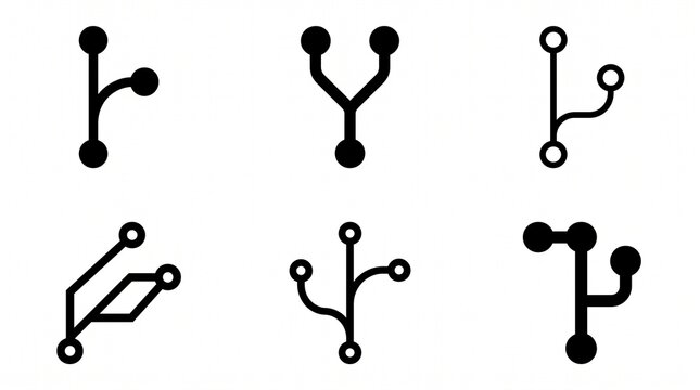 Code Branch Vector Icons Set Repository Fork and Software Development Node Symbols Isolated