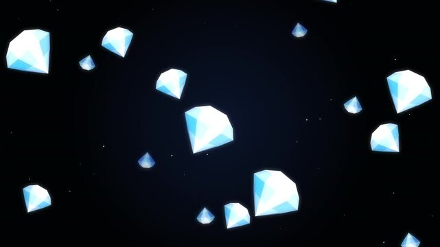 Diamond animation loop falling gem crystal luxury vector pixel art background