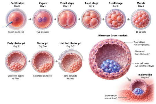 Human Fertilization and Early Embryo Development Stages Infographic