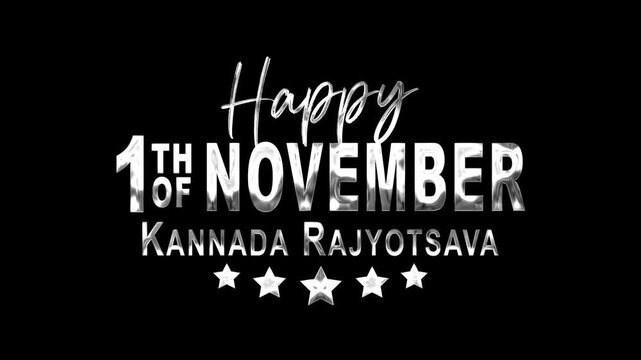 Kannada rajyotsava typography animates against a starry black background, ideal for state celebrations, cultural events, and festive event promotions.