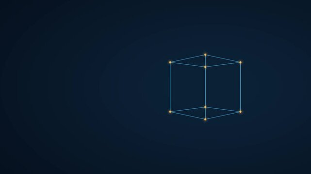 Rotating wireframe cube on a clean dark background