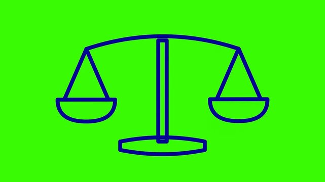 Simple blue outline of a balance scale on a bright green background, representing justice, law, and equilibrium.