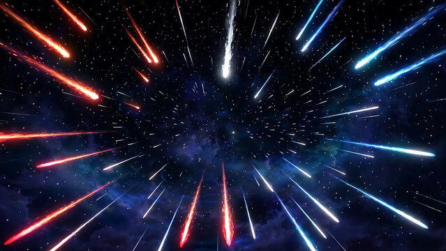 Fireworks exploding brightly in a dark night sky with colorful streaks radiating outward illustration
