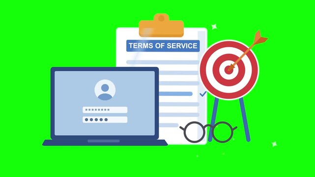 Terms of Service Animation with Laptop Login and Goal Target on Green Screen