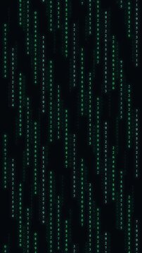 Digital matrix rain data stream looping motion background with glowing green code symbols for technology innovation and cybersecurity concepts