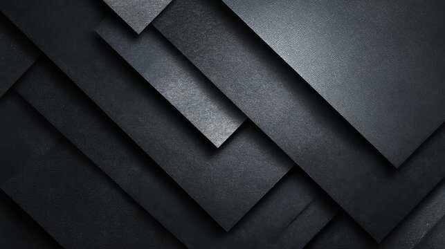 Dark carbon gray abstract geometric background with layered rectangular surfaces, sharp corners, monochrome stripes, linear patterns, modern minimalist design, elegant architectural shapes, and stylis