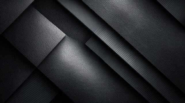 Dark carbon gray abstract geometric background with layered rectangular surfaces, sharp corners, monochrome stripes, linear patterns, modern minimalist design, elegant architectural shapes, and stylis