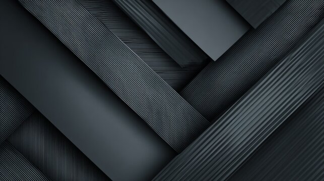 Dark carbon gray abstract geometric background with layered rectangular surfaces, sharp corners, monochrome stripes, linear patterns, modern minimalist design, elegant architectural shapes, and stylis