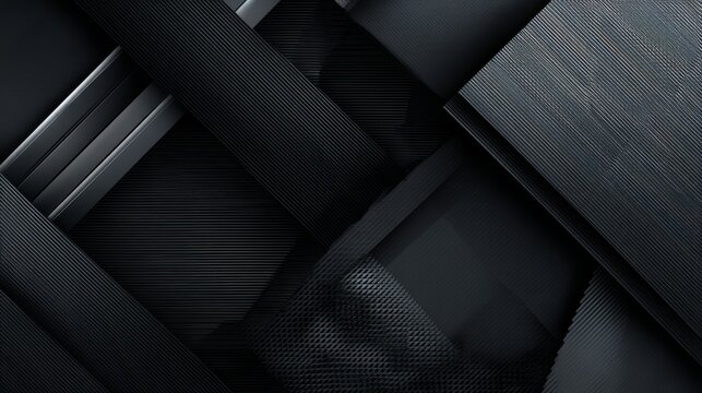 Dark carbon gray abstract geometric background with layered rectangular surfaces, sharp corners, monochrome stripes, linear patterns, modern minimalist design, elegant architectural shapes, and stylis