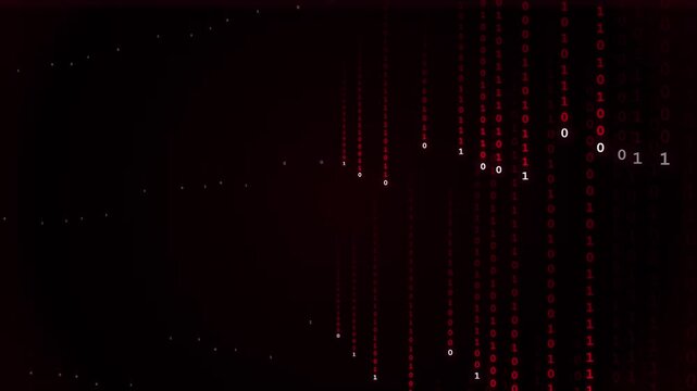 Red digital binary code rain background, abstract matrix data stream flowing down, cyber security and technology concept motion