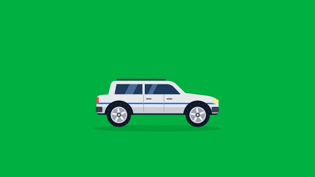 Animated White SUV Car Driving On Green Screen Chroma Key