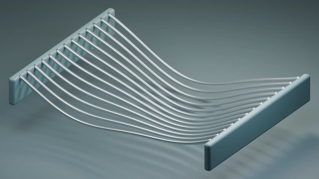 Silver Cords Undulating Between Two Blue Support Bars