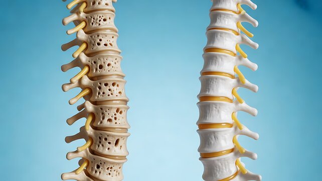 Comparison model of osteoporosis-diseased spine bone with porous porous structure and normal healthy human spine