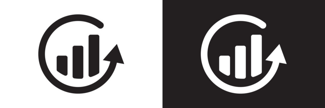 Set of business growth icons, analytics chart symbols, and upward arrow progress vector elements