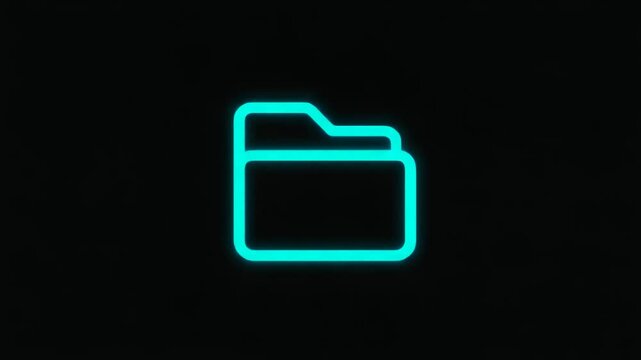 Glowing blue folder icons appearing in sequence on a dark background