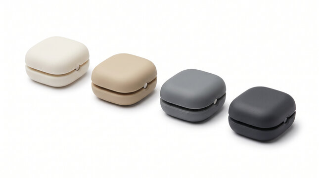 Set of modern compact travel soap boxes or pill cases in neutral colors