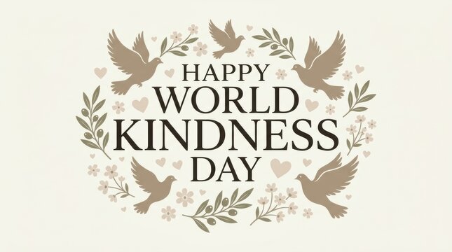 Elegant decorative design for world kindness day featuring flying doves and floral elements on a soft cream background color