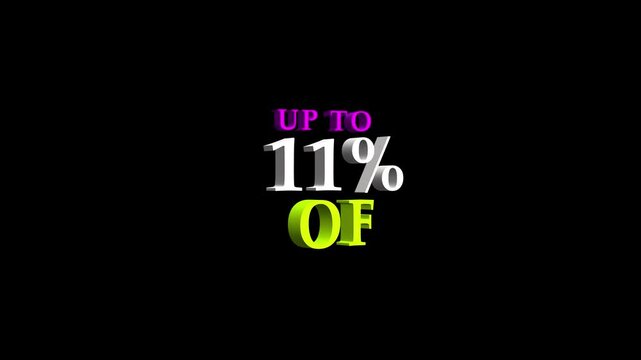 Up to 11 percent off promotional 3 d text animation for retail sales and marketing campaigns discount