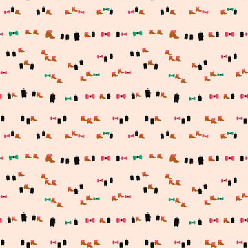 Seamless pattern of shoes, bow ties, and suitcases