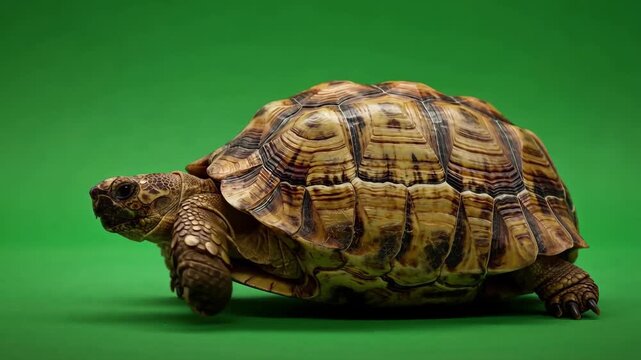 Tortoise Walking Slowly Across Green Screen Studio Background Cinematic Wildlife Footage