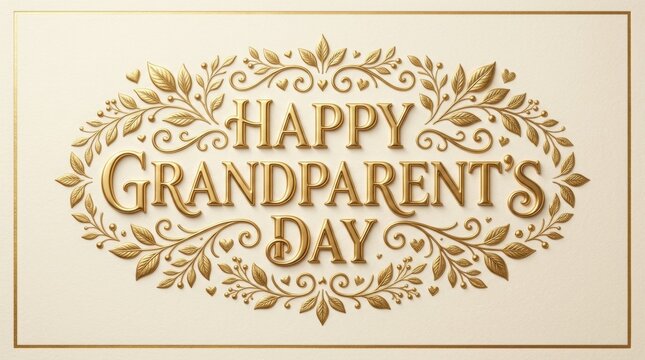 Elegant vintage style greeting card design with ornate floral frame and decorative typography for celebrating happy grandparents day event
