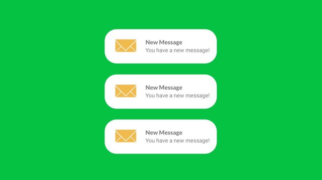Email message notification alerts stacked with yellow envelope icons on green screen background for digital user interface communication mockup