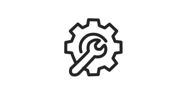Gear and wrench settings icon for technical support and system configuration