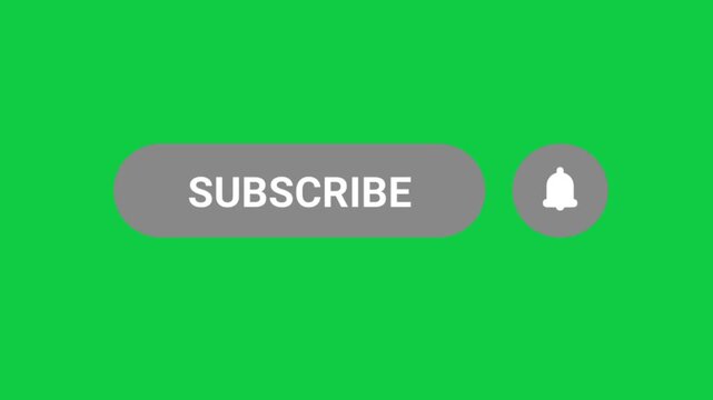 subscribe button with notification bell icon element on chroma key green screen background for digital video editing overlay