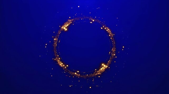 Golden glitter oval frame glowing on a deep blue background with copy space for holiday design