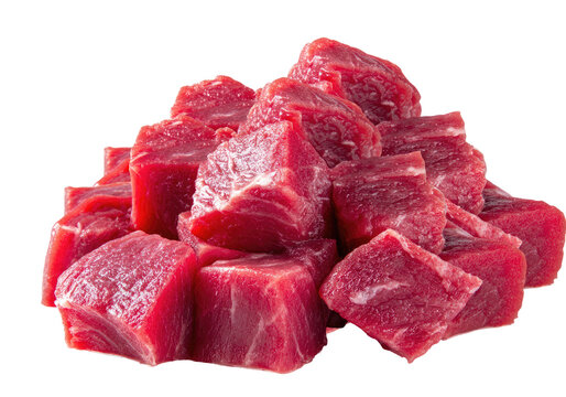 Pile of fresh raw beef meat cubes isolated