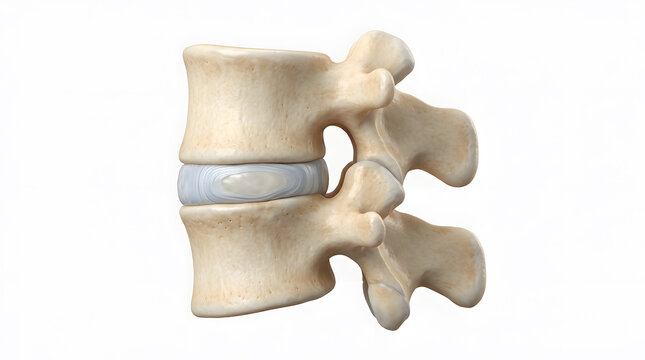 Human lumbar spine vertebrae segment with intervertebral disc isolated on white background for medical