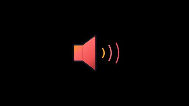 Modern colorful flat vector UI volume speaker icon with pulsing acoustic sound waves and vibrating driver cone in a seamless six-second loop. Isolated on a true transparent alpha channel background. I
