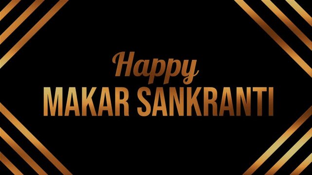 Opulent golden 'Happy Makar Sankranti' text glows on elegant black background