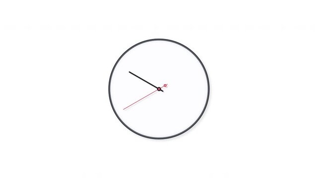 Minimalist clock animation with ticking hands, time management, schedule