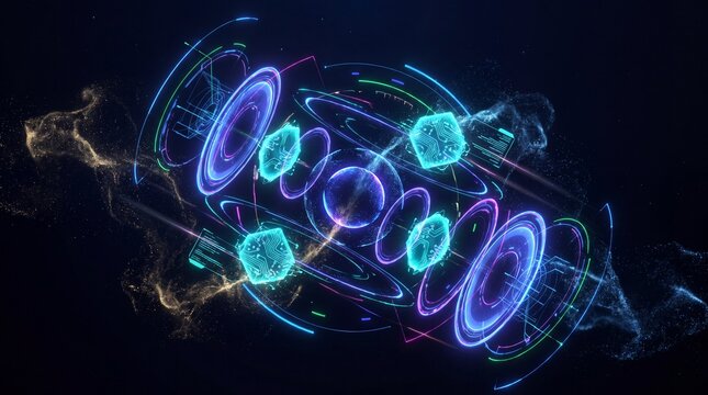 Colorful Quantum Particles and Futuristic Science Visualization