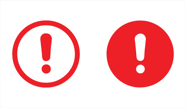 Red exclamation mark and warning sign vector icons set, flat vector hazard symbols, caution and error sign set for web interface design