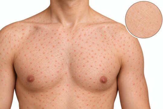 Uniform follicular papules across the upper chest