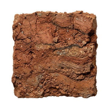 Raw Clay Block, Soil Sample, Isolated on White Background