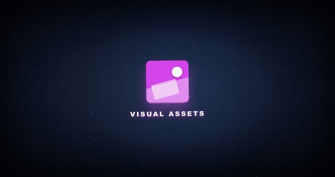 Modern purple visual assets icon glowing logo concept for digital media graphics design content creation UI element on dark background