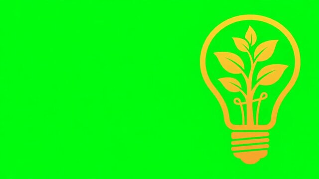 Eco Light Bulb with Growing Plant Leaves Pulsing Against a Solid Chroma Key Green Screen Background for Digital Edit