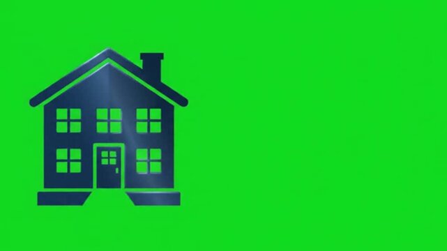 House Icon Animation Appearing and Disappearing on a Vibrant Green Screen Background