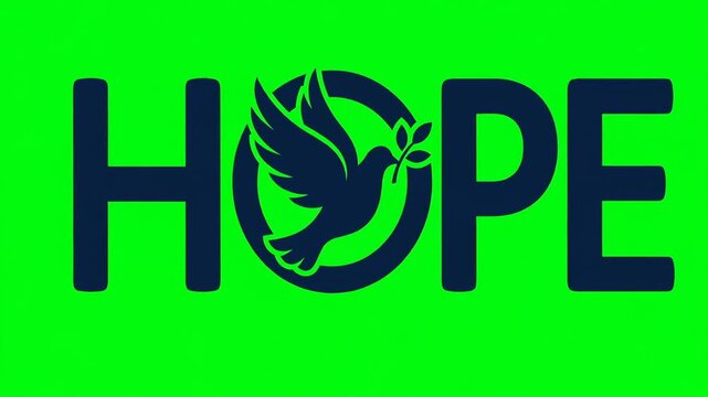 Hope Typography Design with Dove and Olive Branch Icon on Green Background
