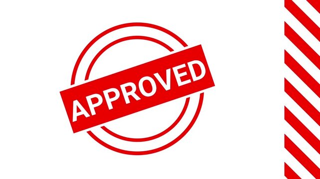 Approved circular stamp motion sticker with peeled corner loop animation on white background video